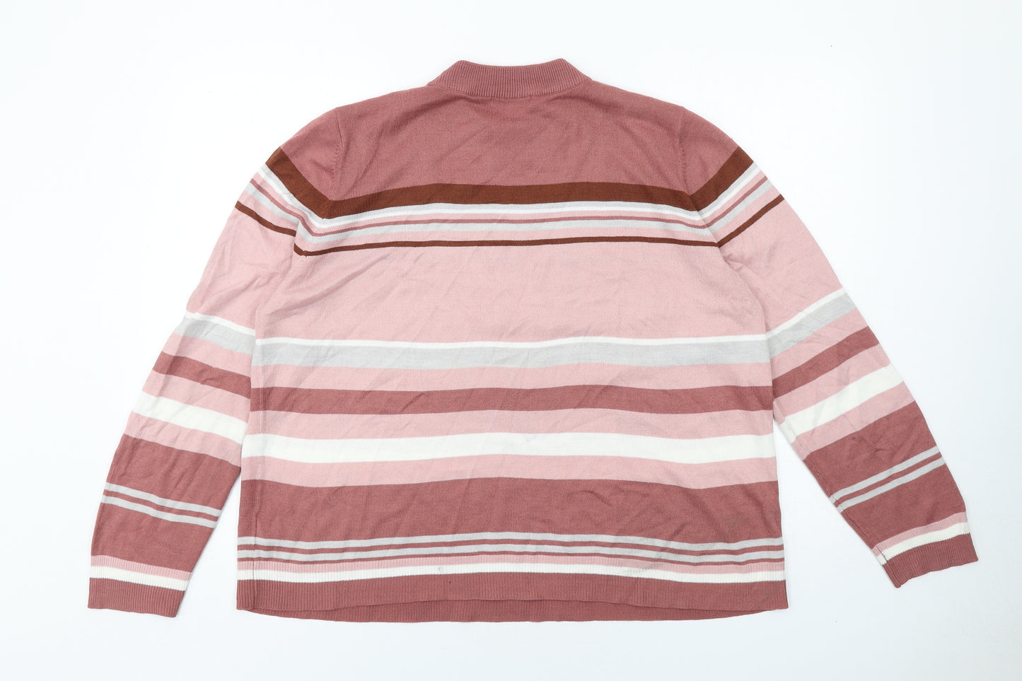 Classic Womens Pink Round Neck Striped Acrylic Pullover Jumper Size 20