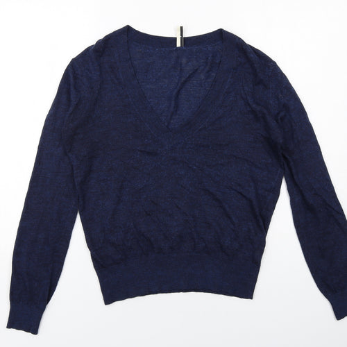 Topshop Womens Blue V-Neck Acrylic Pullover Jumper Size 12