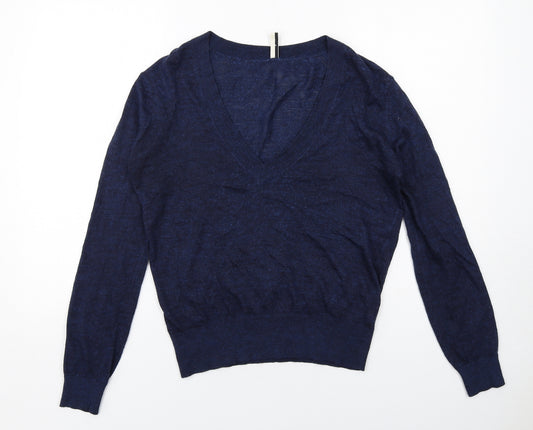 Topshop Womens Blue V-Neck Acrylic Pullover Jumper Size 12