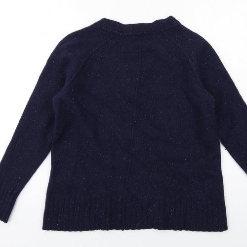 Fat Face Womens Blue V-Neck Wool Pullover Jumper Size 14