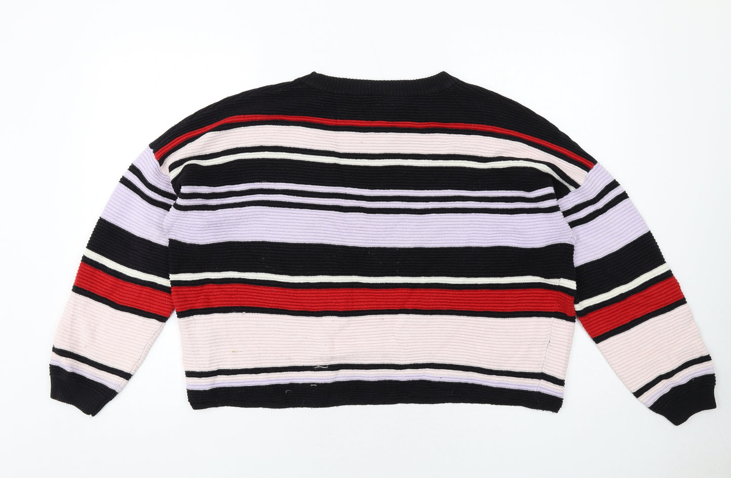 H&M Womens Multicoloured Round Neck Striped Cotton Pullover Jumper Size M