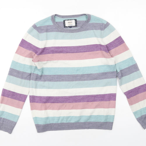 Maine Womens Multicoloured Round Neck Striped Acrylic Pullover Jumper Size 10