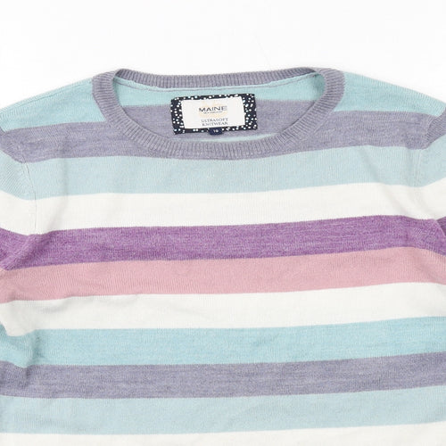 Maine Womens Multicoloured Round Neck Striped Acrylic Pullover Jumper Size 10