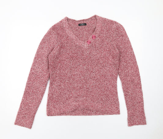 Bonmarché Womens Pink V-Neck Cotton Pullover Jumper Size S