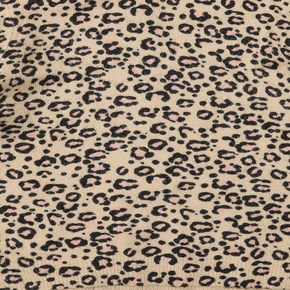 Oliver Bonas Womens Beige Round Neck Animal Print Acrylic Pullover Jumper Size 12 - Leopard Print