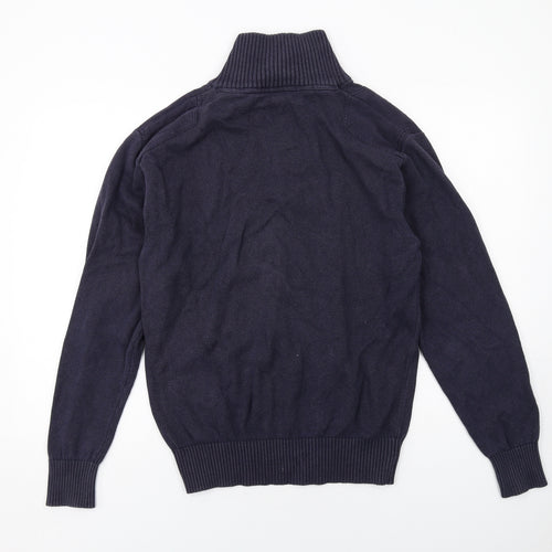 James Harvest Mens Blue High Neck Cotton Full Zip Jumper Size M Long Sleeve