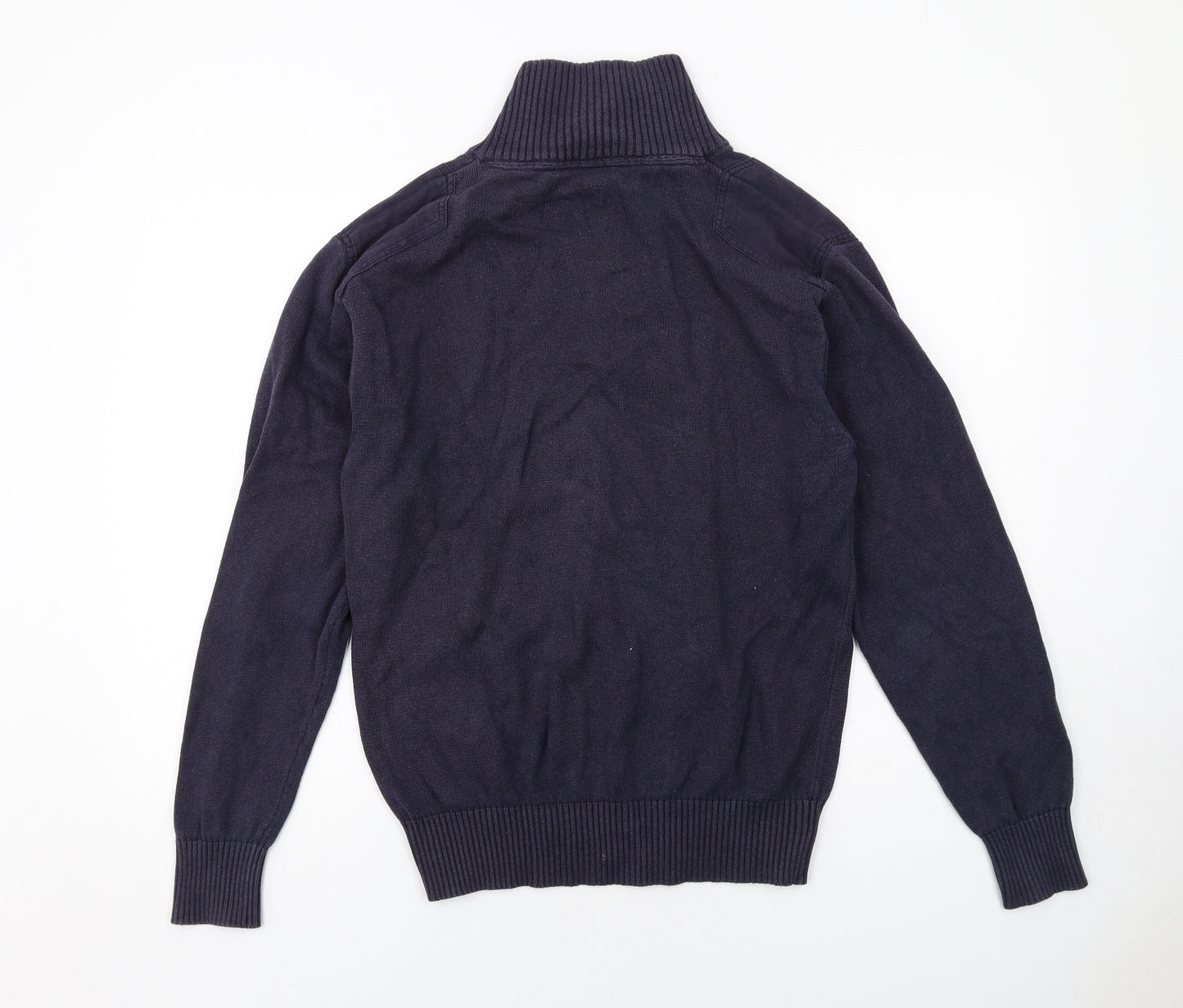 James Harvest Mens Blue High Neck Cotton Full Zip Jumper Size M Long Sleeve