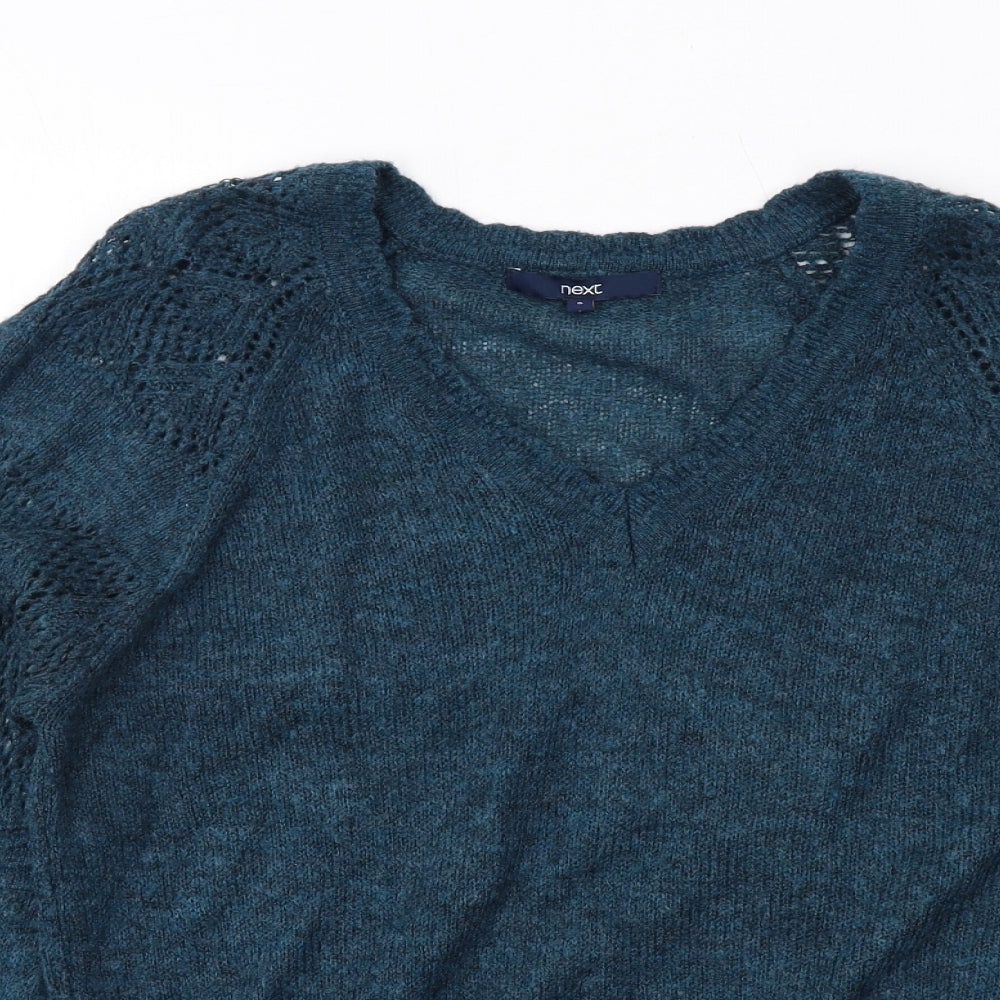 NEXT Womens Blue V-Neck Acrylic Pullover Jumper Size 8