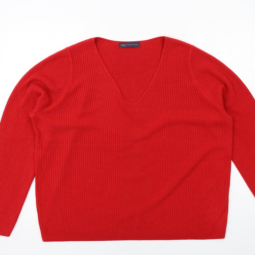 Marks and Spencer Womens Red V-Neck Acrylic Pullover Jumper Size 20