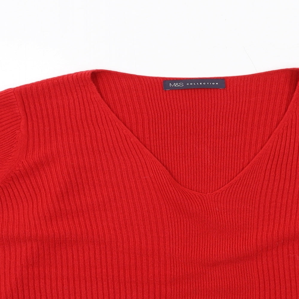 Marks and Spencer Womens Red V-Neck Acrylic Pullover Jumper Size 20