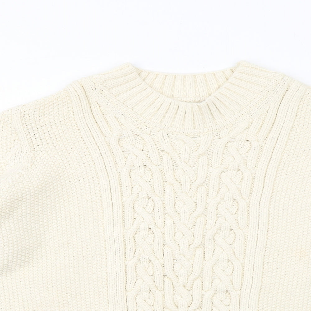 Marks and Spencer Womens Ivory Round Neck Cotton Pullover Jumper Size 18