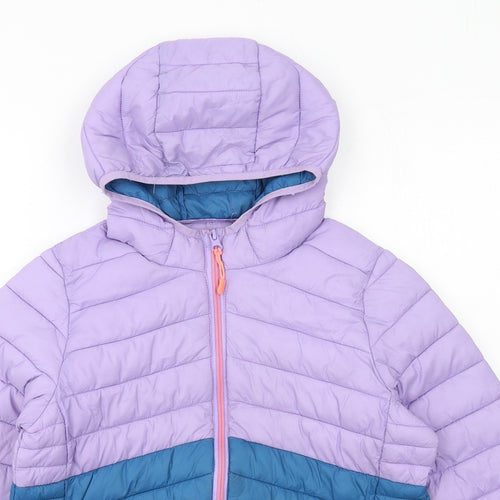 Marks and Spencer Girls Purple Colourblock Quilted Jacket Size 11-12 Years Zip