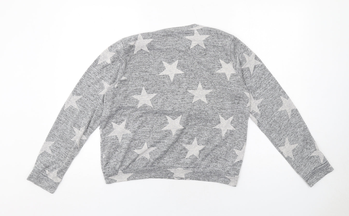 Boohoo Womens Grey Geometric Polyester Basic T-Shirt Size M Round Neck - Stars