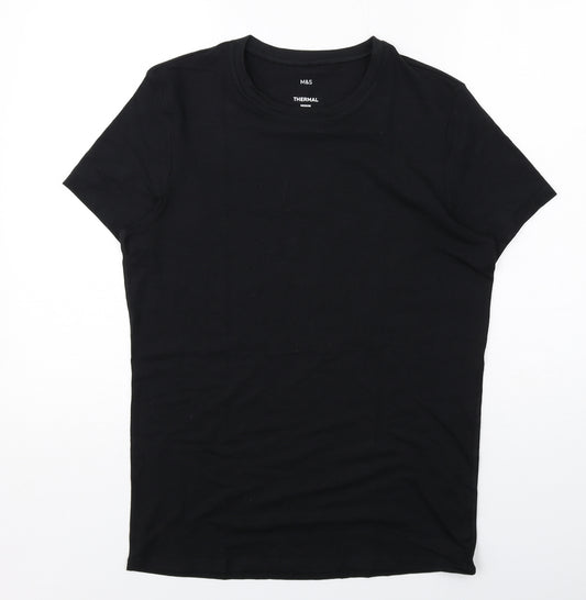 Marks and Spencer Womens Black Acrylic Basic T-Shirt Size M Round Neck
