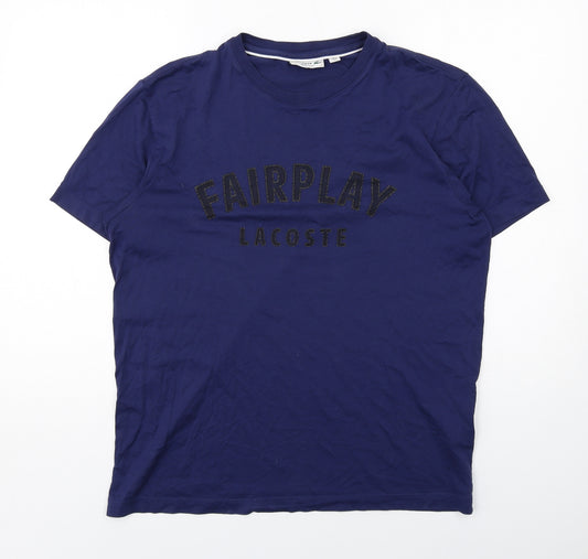 Lacoste Mens Blue Cotton T-Shirt Size L Round Neck - Fairplay Lacoste