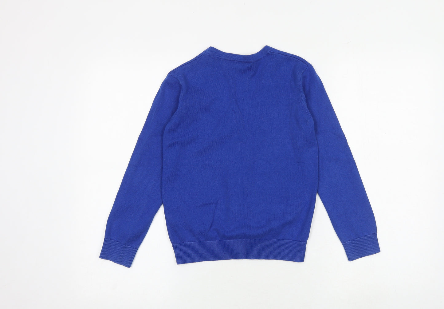 Debenhams Girls Blue V-Neck 100% Cotton Cardigan Jumper Size 9-10 Years Button
