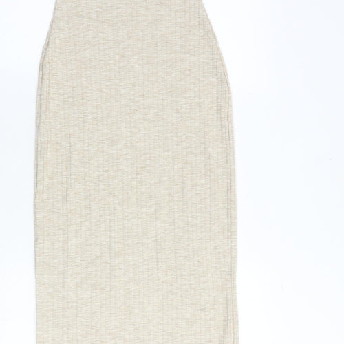 PRETTYLITTLETHING Womens Beige Polyester Bodycon Size 6 Round Neck Pullover