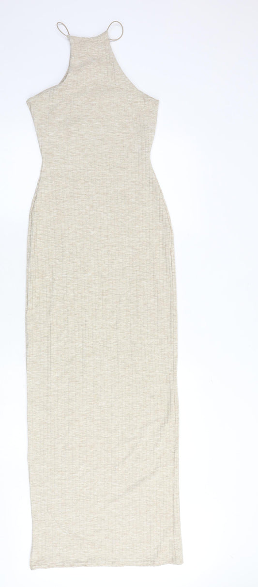 PRETTYLITTLETHING Womens Beige Polyester Bodycon Size 6 Round Neck Pullover
