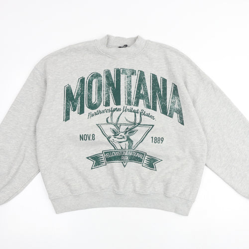 Bershka Womens Grey Cotton Pullover Sweatshirt Size M Pullover - Montana