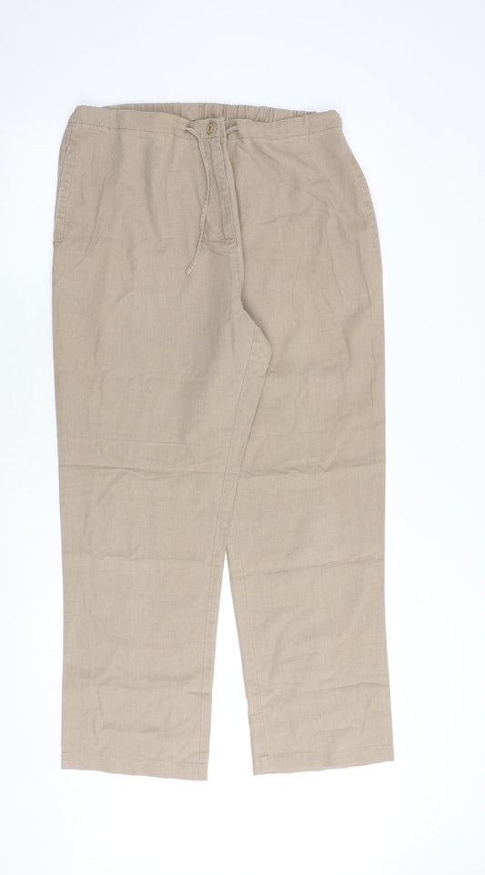 Hawkshead Womens Brown Linen Trousers Size 14 Regular Zip