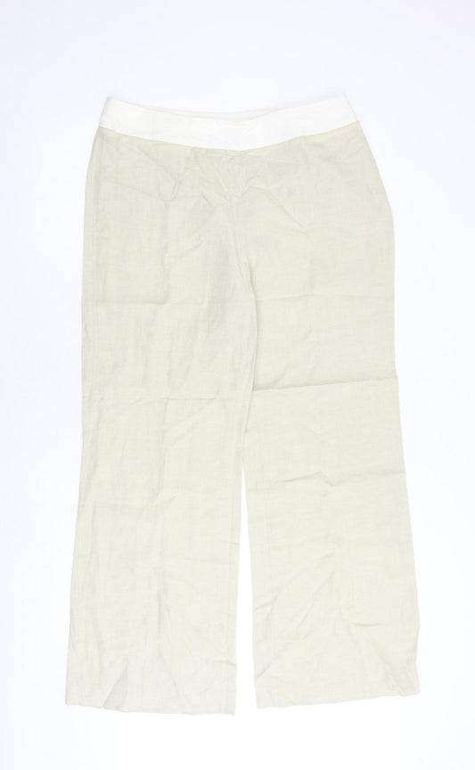 Principles Womens Beige Linen Trousers Size 14 Regular Zip