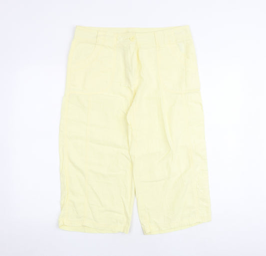 Marks and Spencer Womens Yellow Linen Trousers Size 14 Regular Zip