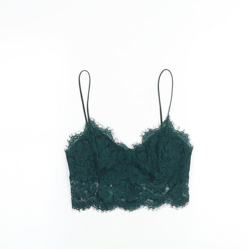 Topshop Womens Green Polyester Cropped Tank Size 6 Scoop Neck - Bralette