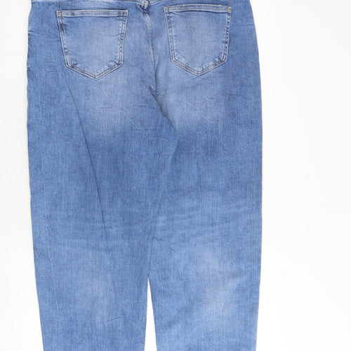 Marks and Spencer Womens Blue Cotton Mom Jeans Size 16 Regular Zip