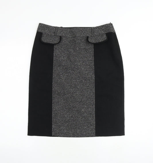 Per Una Womens Black Geometric Viscose Straight & Pencil Skirt Size 12 Zip - Colourblock