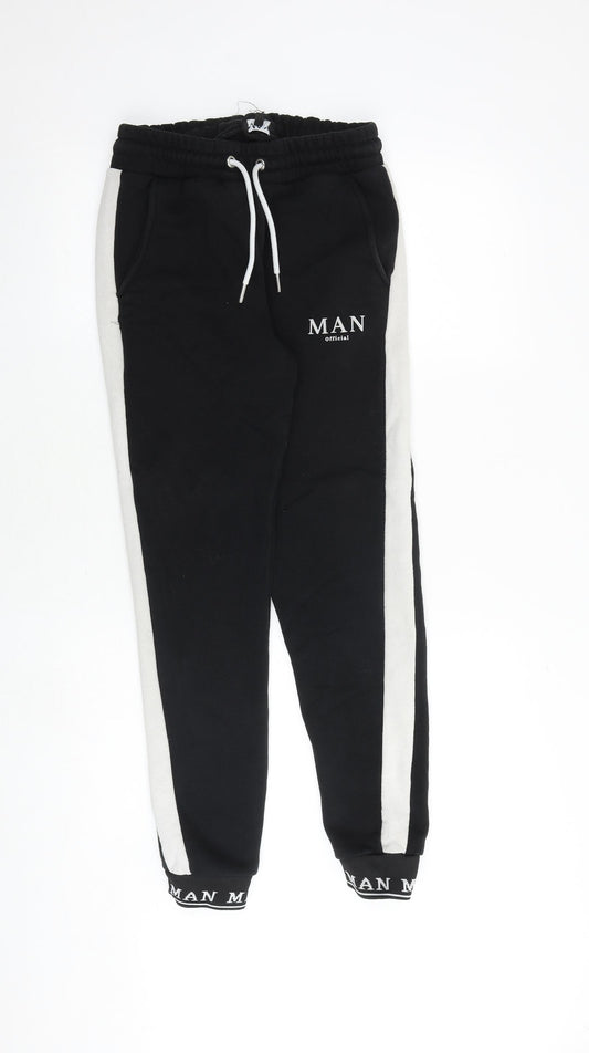 Boohoo Man Mens Black Cotton Jogger Trousers Size S Regular Drawstring