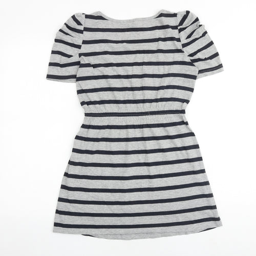 NEXT Womens Grey Striped Cotton T-Shirt Dress Size 8 V-Neck Pullover