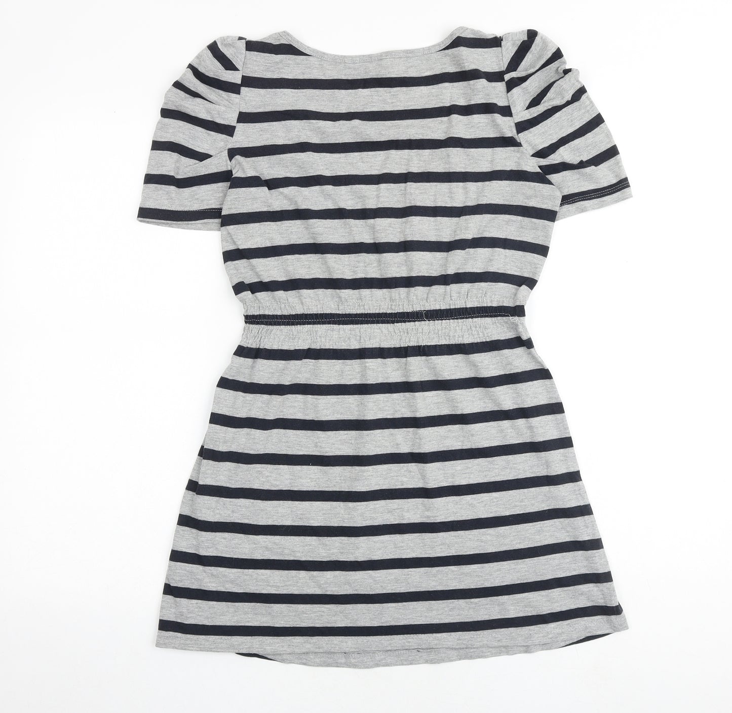 NEXT Womens Grey Striped Cotton T-Shirt Dress Size 8 V-Neck Pullover
