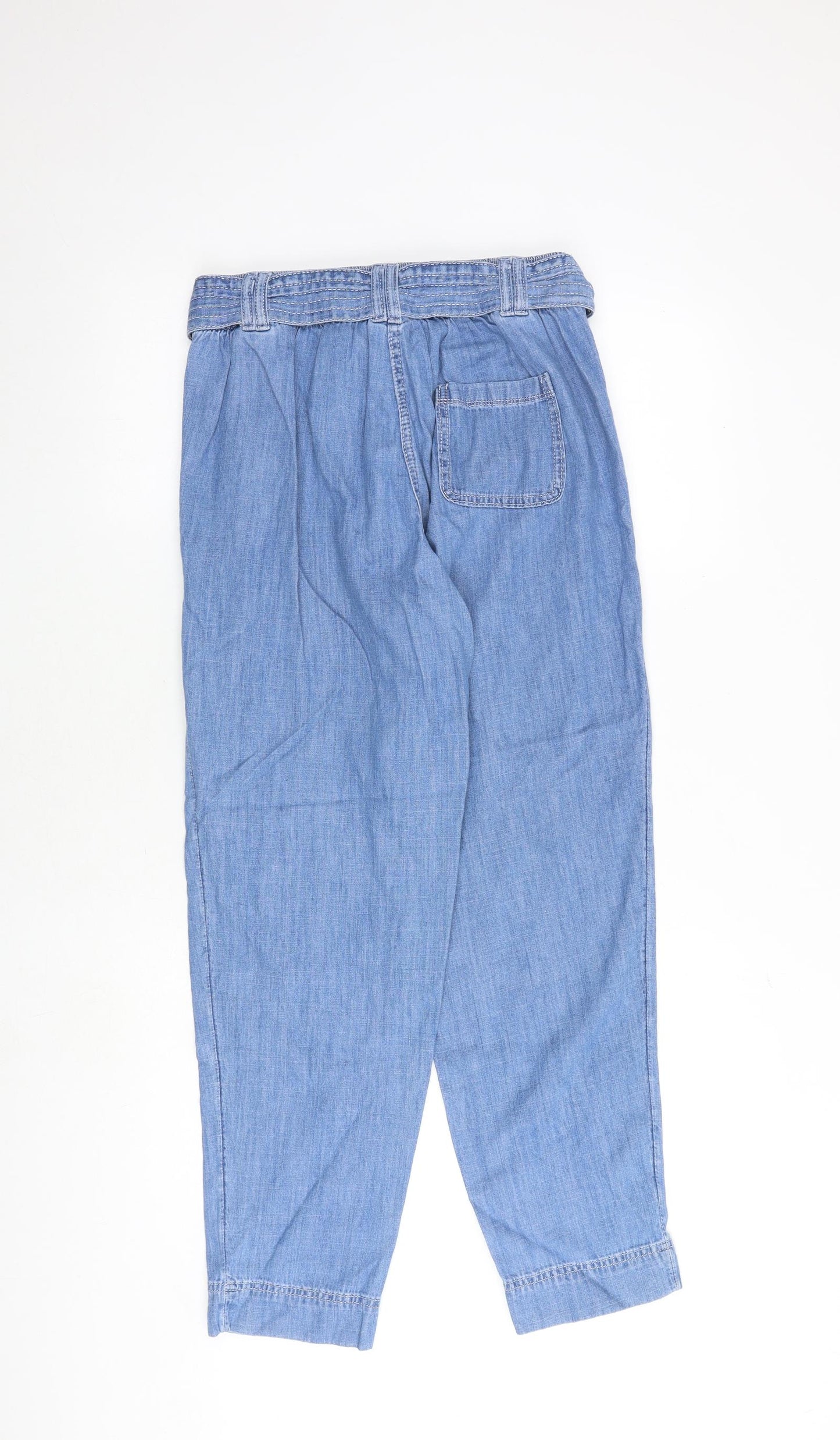 Marks and Spencer Womens Blue Cotton Straight Jeans Size 10 Regular Zip - Belted