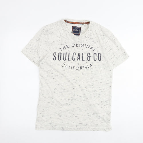 SoulCal&Co Mens Grey Cotton T-Shirt Size S Round Neck