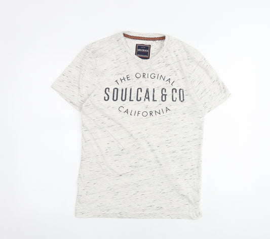SoulCal&Co Mens Grey Cotton T-Shirt Size S Round Neck