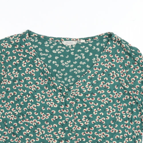 Fat Face Womens Green Floral Viscose Basic Button-Up Size 12 V-Neck