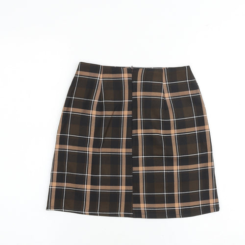Miss Selfridge Womens Brown Plaid Polyester A-Line Skirt Size 4 Zip