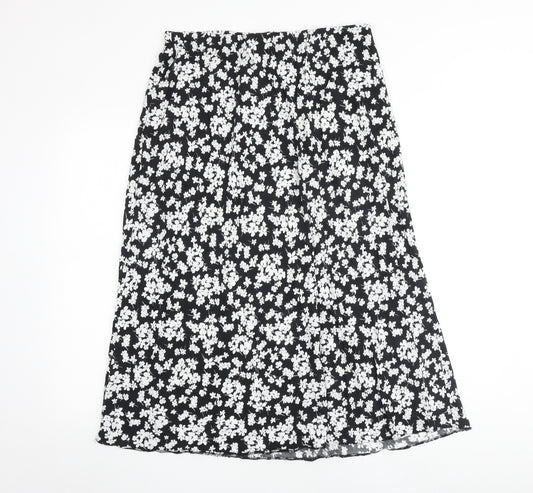 New Look Womens Black Floral Viscose A-Line Skirt Size 16
