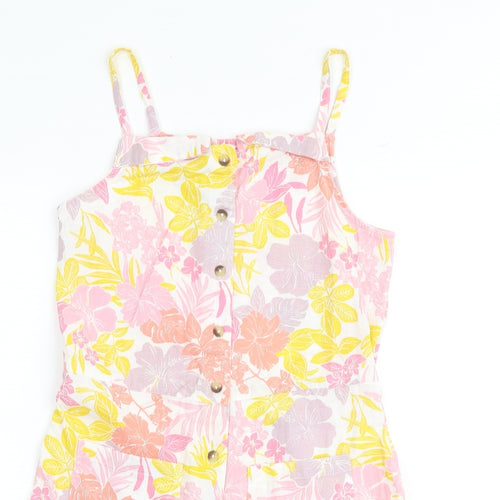 Marks and Spencer Girls Multicoloured Floral Cotton Playsuit One-Piece Size 13-14 Years Button