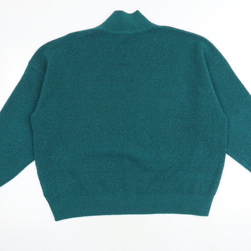 Marks and Spencer Womens Green Mock Neck Polyester Pullover Jumper Size L