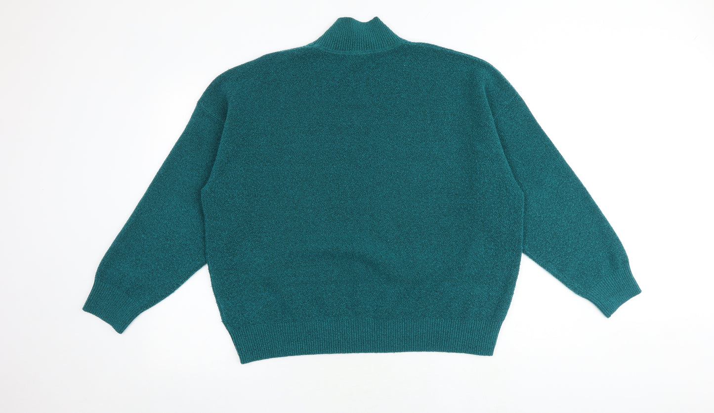 Marks and Spencer Womens Green Mock Neck Polyester Pullover Jumper Size L