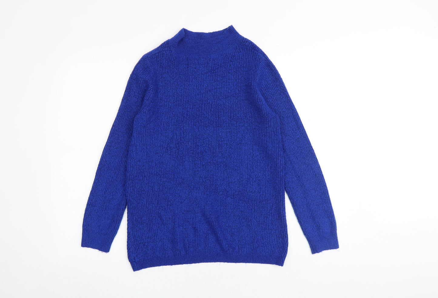 M&Co Womens Blue Mock Neck Acrylic Pullover Jumper Size 12
