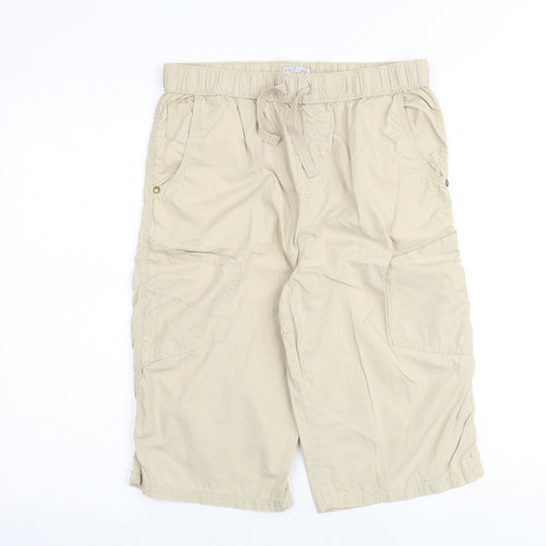 Indigo Girls Beige 100% Cotton Bermuda Shorts Size 14 Years Regular Drawstring