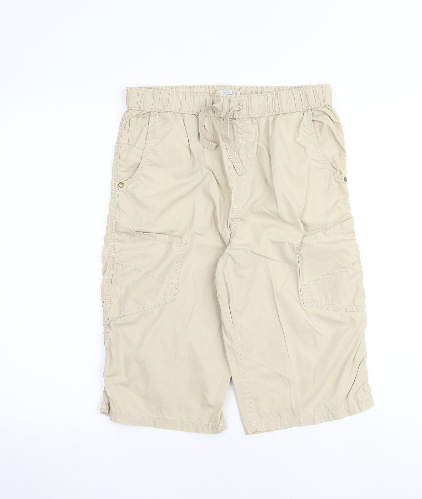 Indigo Girls Beige 100% Cotton Bermuda Shorts Size 14 Years Regular Drawstring