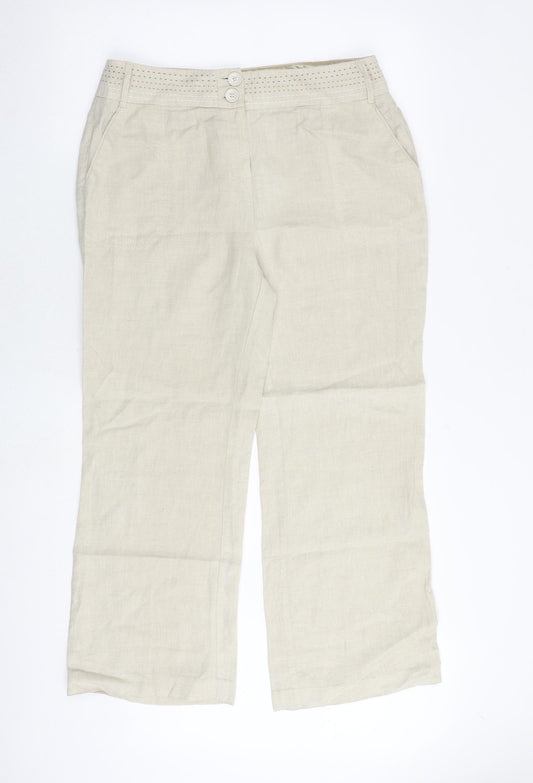 Per Una Womens Beige Flax Trousers Size 14 Regular Zip