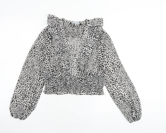 Zara Womens Multicoloured Animal Print Polyester Cropped Blouse Size S V-Neck - Leopard Print
