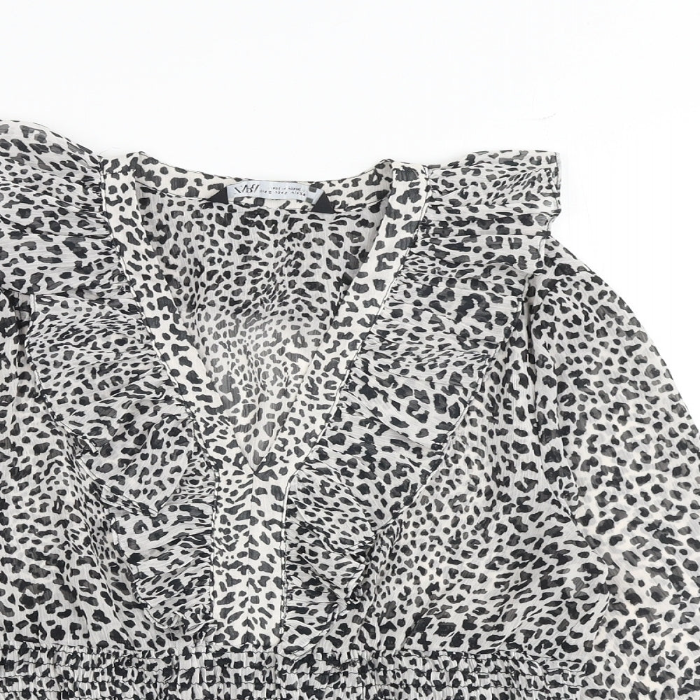 Zara Womens Multicoloured Animal Print Polyester Cropped Blouse Size S V-Neck - Leopard Print