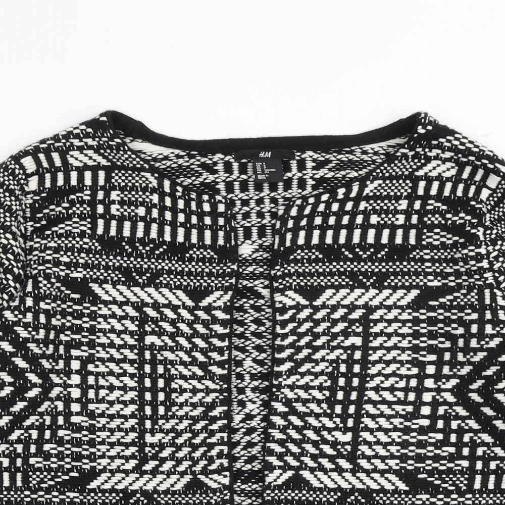 H&M Womens Black Round Neck Geometric Acrylic Cardigan Jumper Size S