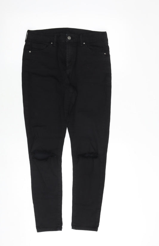 Topshop Womens Black Cotton Skinny Jeans Size 30 in Regular Zip