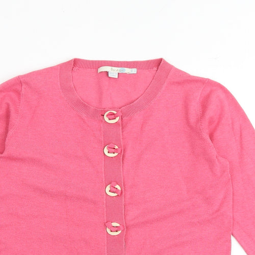 Boden Womens Pink Round Neck Cotton Cardigan Jumper Size 8